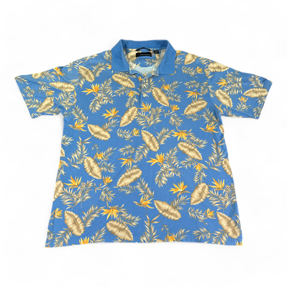 Vintage Greg Norman Polo Shirt Adult XXL 2XL Blue Floral Botanical Golf 90s - Picture 1 of 9
